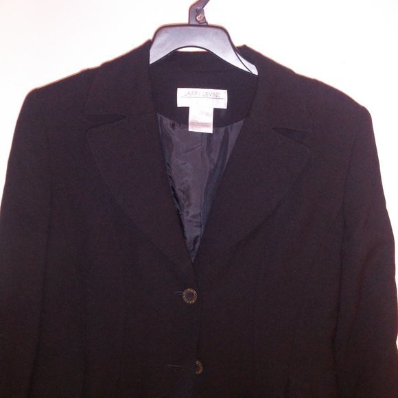 Larry Levine Suits Coat Jacket Size 8 Solid Black 100% Wool Crepe Double Breaste - Picture 10 of 16